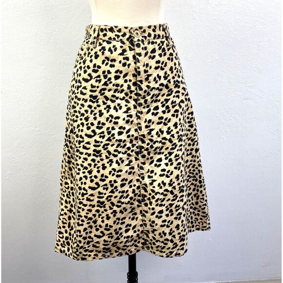 See By Chloe Cheetah Animal Print Denim Skirt Size 8 Below Knee A-Line Zip Front - Picture 1 of 14
